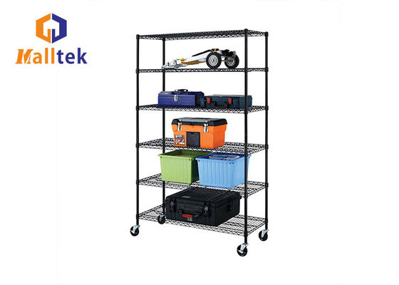 Detachable 5 Tier Powder Coated Metal Wire Storage Shelf With Wheel