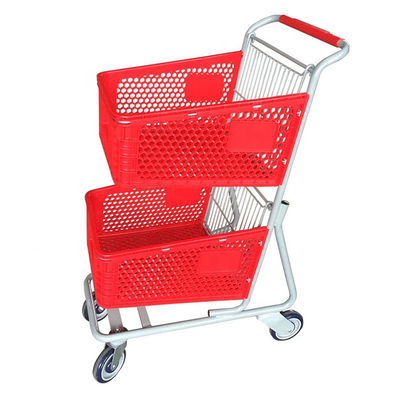 New Style Two Layers Plastic Supermarket Trolley With 4 PU Wheels