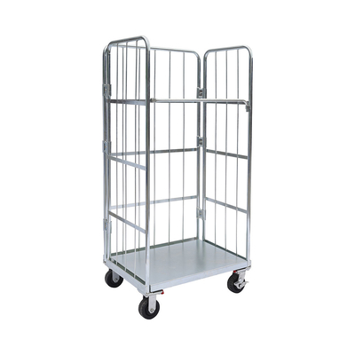 Fold Up Supermarket Mesh Roll Container Trolley 500KGS Customized Color