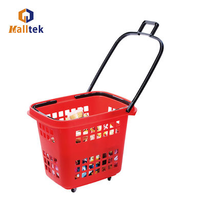 Durable Popular Handle Rolling Shopping Baskets With PU Wheels For Supermarket