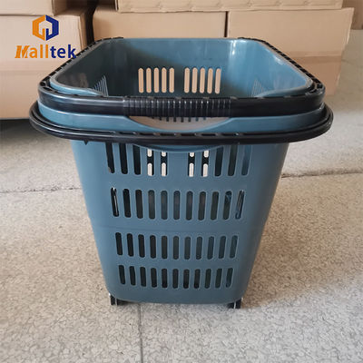 Handle Rolling Shopping Baskets With PU Wheels For Supermarket