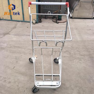 Pink Metal Supermarket Shopping Trolley With Two Baskets For Retail Grocery Store