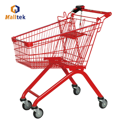 Carrito de supermercado europeo de metal de 80L con ruedas de PU de 4 pulgadas