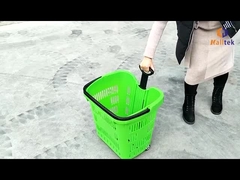 Cesta de compras de supermercado de plástico de gran capacidad con mango y 2 ruedas
